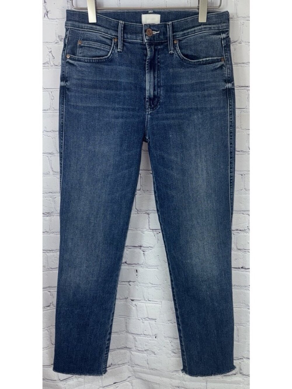 MOTHER Women’s Blue Jeans The Pony Boy Ankle Fray Groovin’ Size 27